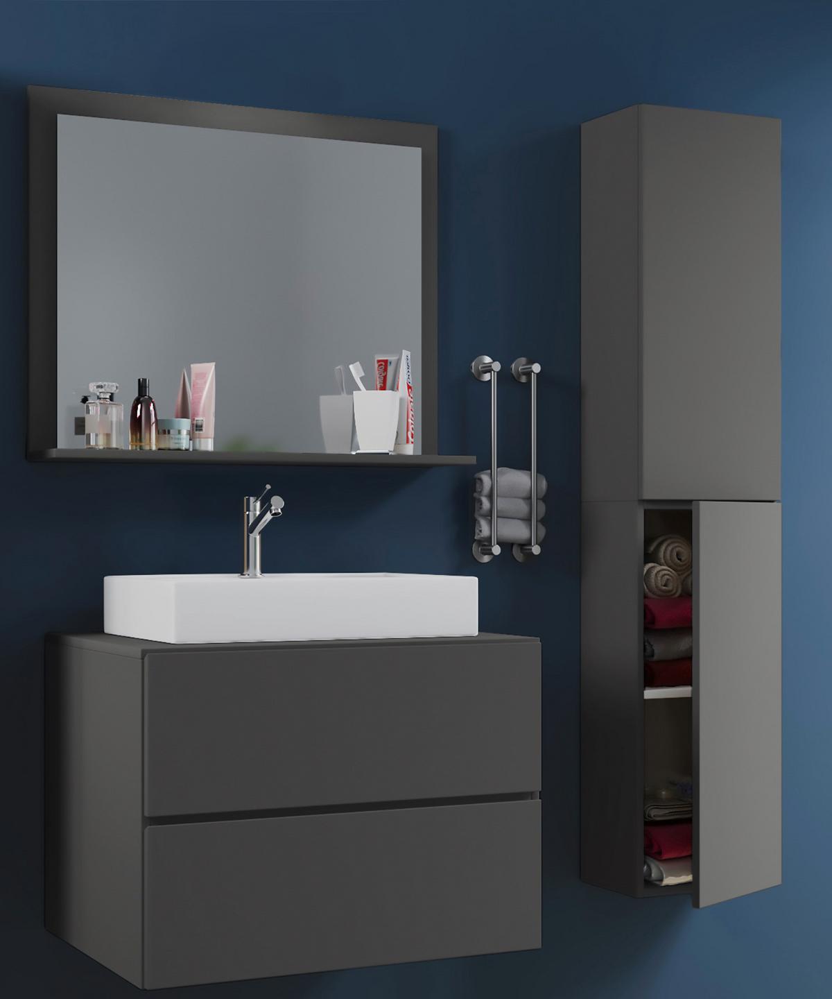 Wandspiegel Lendas Anthrazit B: 60 cm - Anthrazit, MODERN, Holzwerkstoff (60/55/16,6cm) - MID.YOU