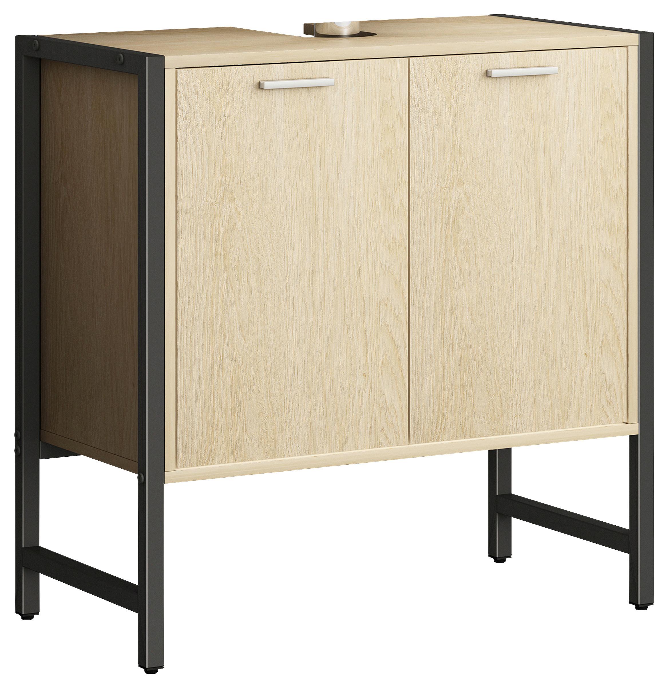 WASCHBECKENUNTERSCHRANK EDINO - Honigeiche/Schwarz, MODERN, Holzwerkstoff/Metall (60/60/30cm) - MID.YOU