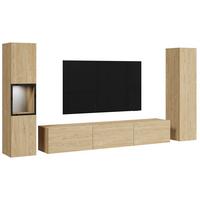 Wohnwand mit LED Berlin III Eichefarben - Eichefarben/Grau, Design, Glas/Holzwerkstoff (240/130/31cm) - P & B