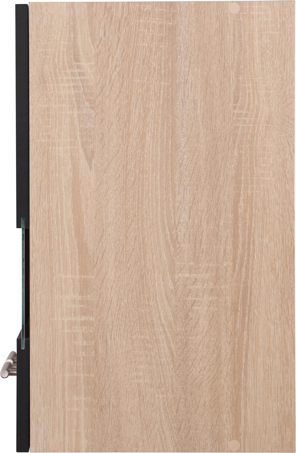 Küchenoberschrank Merle Schwarz, Eiche Dekor B:110cm - Eichefarben/Schwarz, Basics, Glas/Holzwerkstoff (110/56,1/34,6cm) - Respekta
