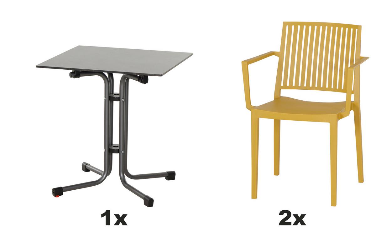 Gartengarnitur T20194 - Anthrazit/Gelb, Basics, Holzwerkstoff/Kunststoff (57/80/56cm) - Siena Garden