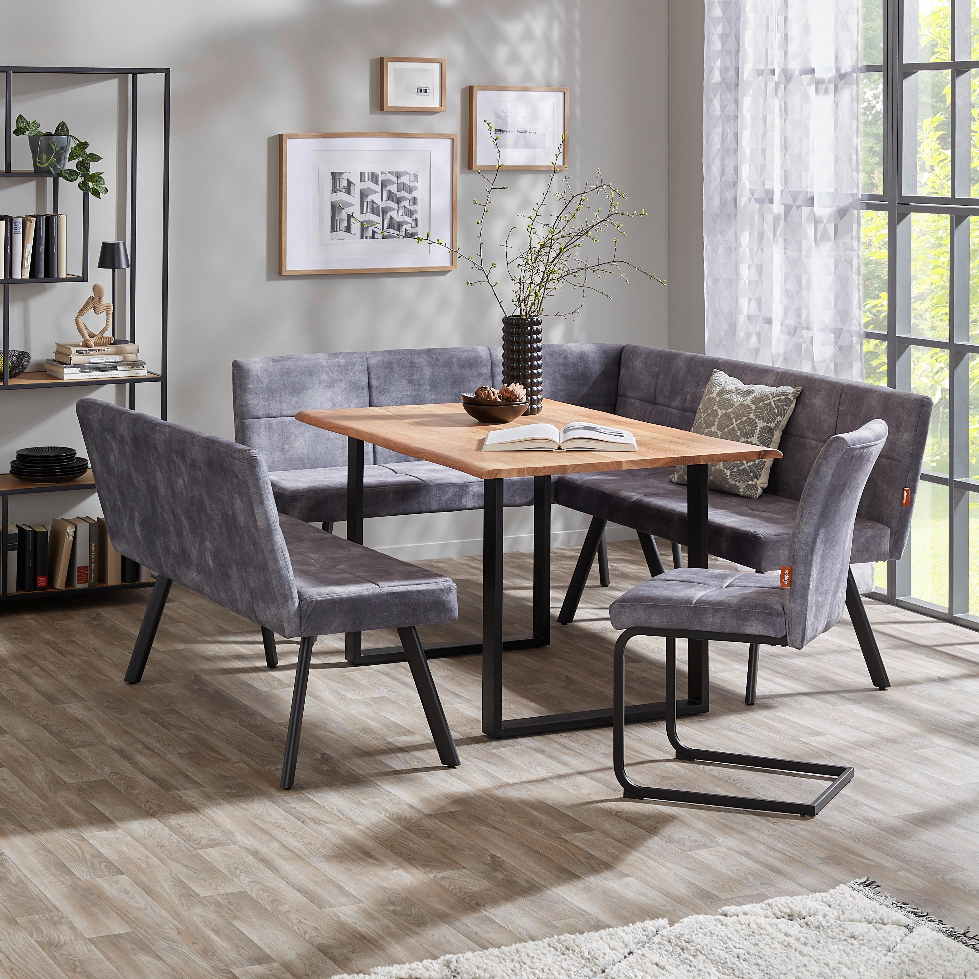 Eckbank Grau Milos 190x150 cm - Schwarz/Grau, MODERN, Textil/Metall (190/150cm)