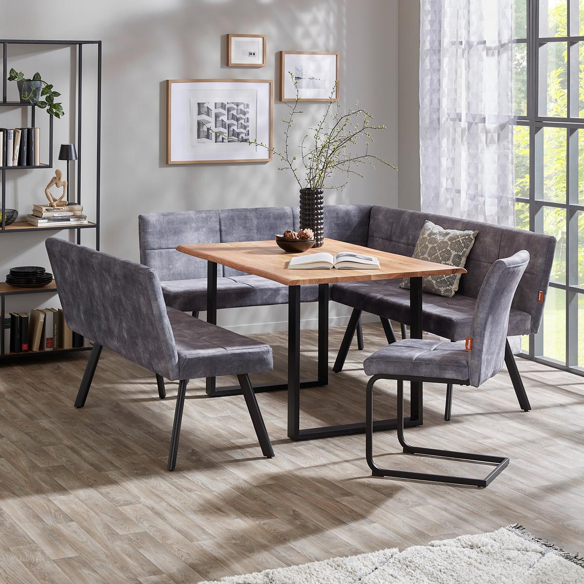 Eckbank Grau / Schwarz Milos 150x190 cm - Schwarz/Grau, MODERN, Textil/Metall (150/190cm)