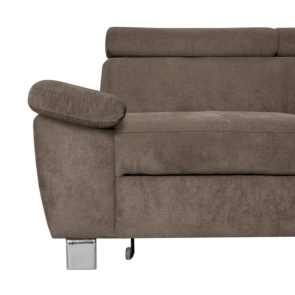 Ecksofa Lugano Mikrofaser Dunkelbraun 248x208 - Chromfarben/Dunkelbraun, Design, Textil (248/208cm) - Livetastic
