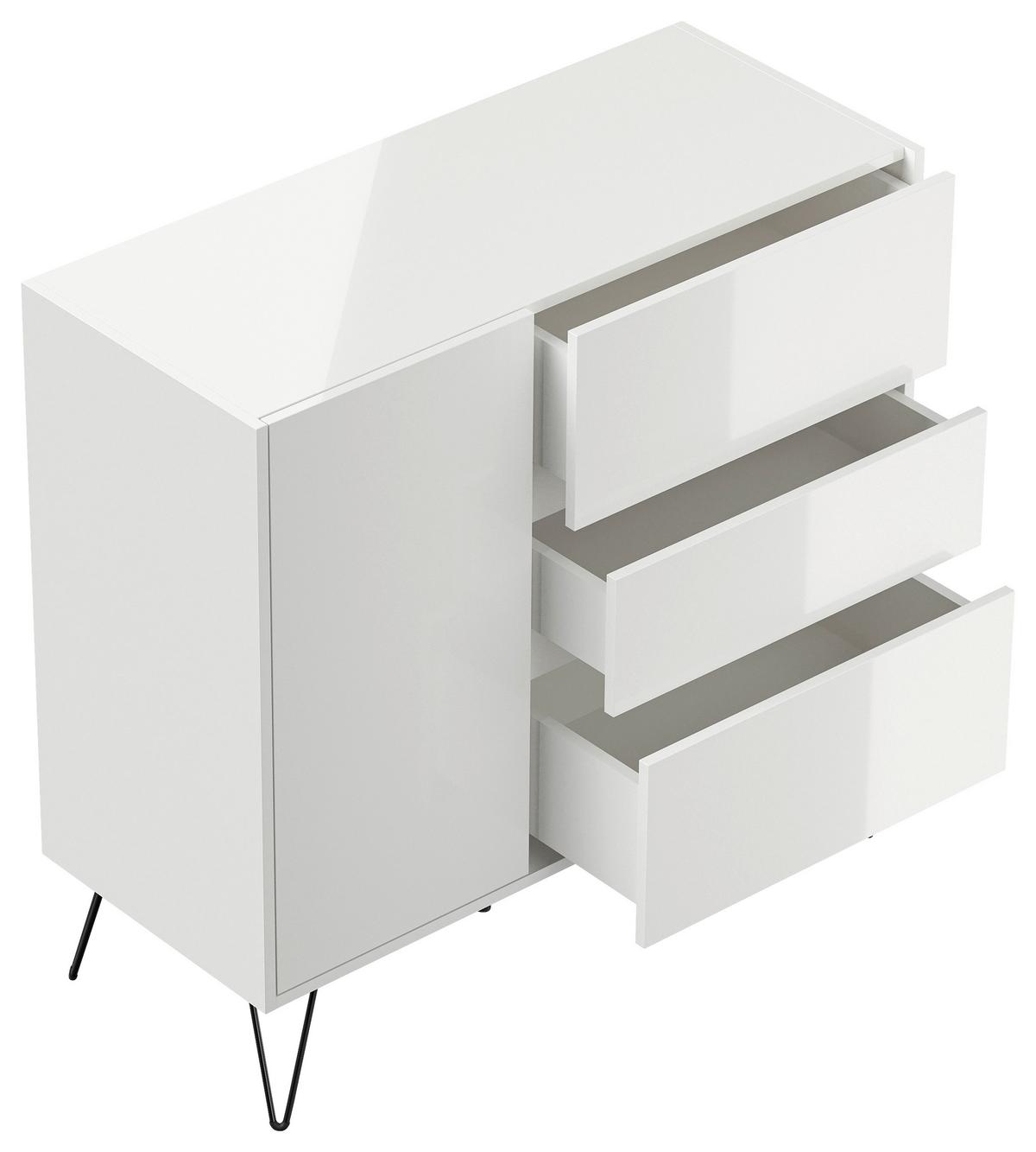 Sideboard Posseik Industrial Weiß B: 99 cm - Weiß Hochglanz/Schwarz, Design, Holzwerkstoff (99/93,6/42cm) - MID.YOU