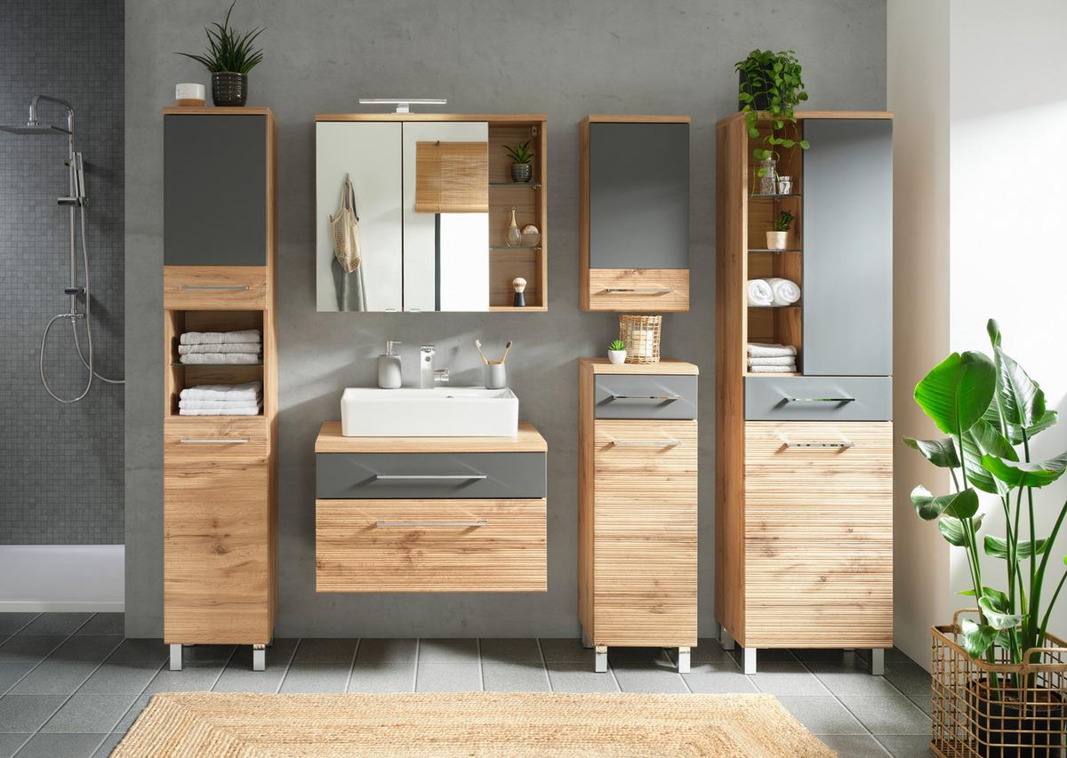 VYSOKÁ SKŘÍŇ FLOAT -EXKLUSIV- - barvy dubu/barvy chromu, Moderní, kov/kompozitní dřevo (35/194/33cm) - Premium Living