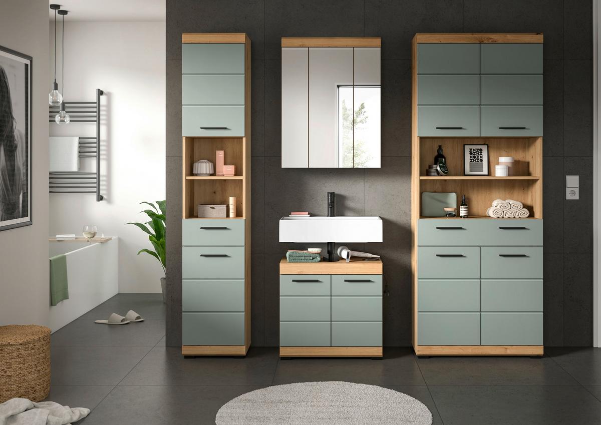 Badezimmer Scout Eiche Artisan Dekor Graugrün - Schwarz/Eiche Artisan, MODERN, Glas/Holzwerkstoff (191cm) - MID.YOU