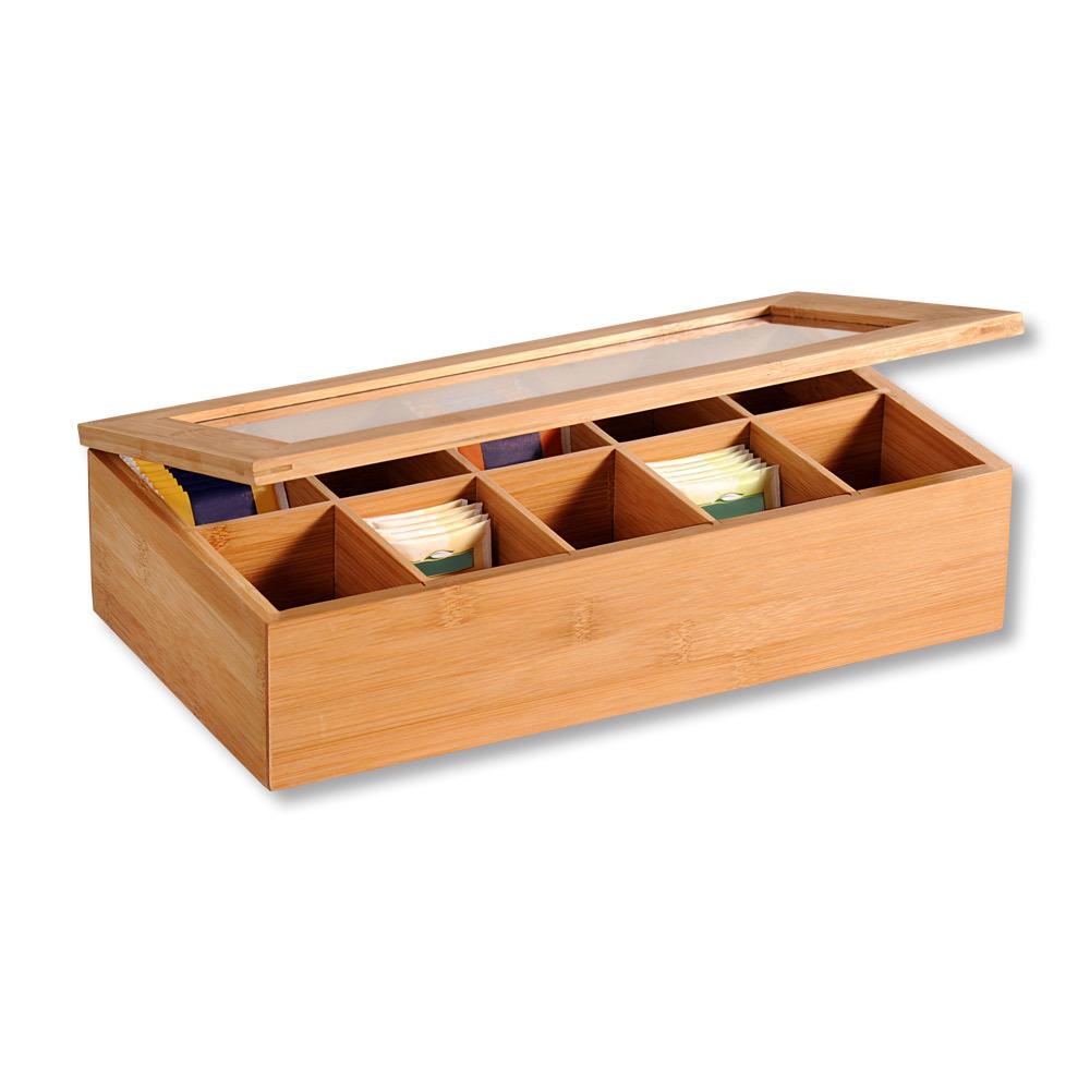 Kesper Teebox Bambus LxBxH: 36x20x9 cm, 10 Fächer inkl. Sichtfenster