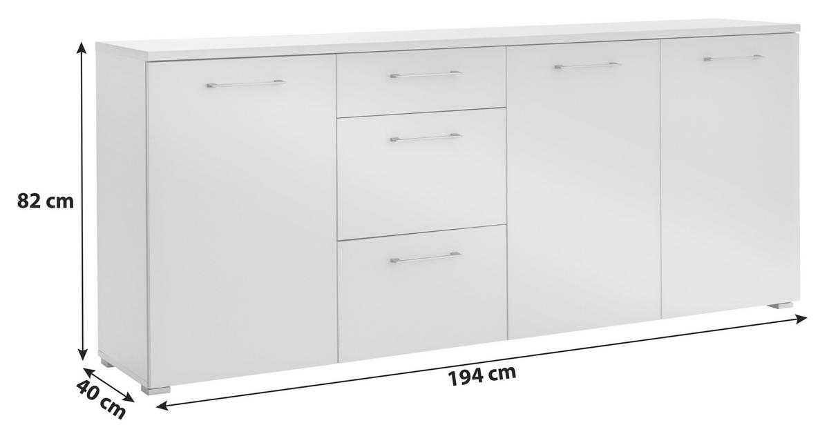 Sideboard mit Glas B: 194 cm Weiß - Schwarz/Weiß, MODERN, Glas/Holzwerkstoff (194/82/40cm) - Germania