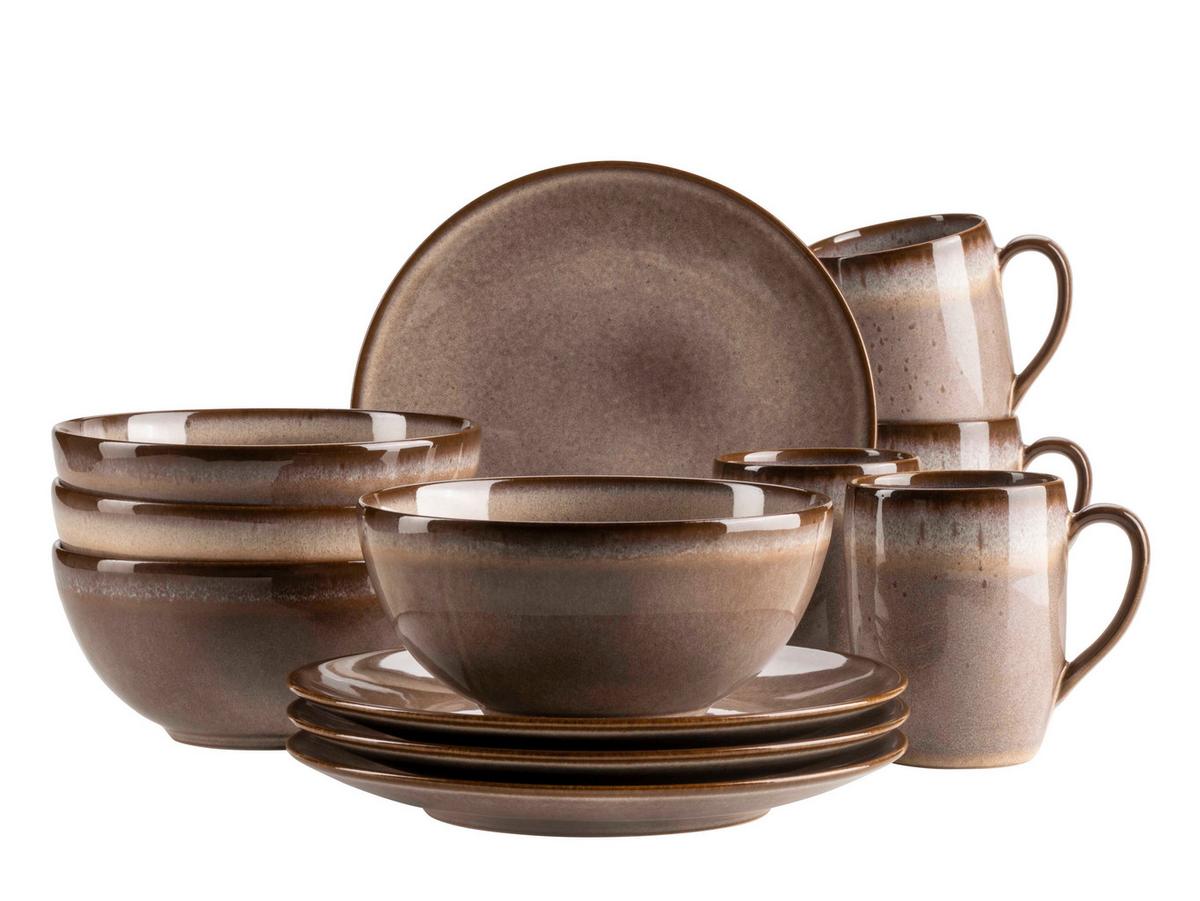 Frühstücksservice Smoky's Steinzeug, Braun, 12-teilig - Braun, Basics, Keramik - Mäser