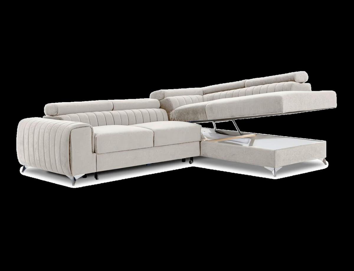 Ecksofa Laurence Beige S: 278x205 cm - Beige/Silberfarben, Design, Textil (278/205cm) - MID.YOU