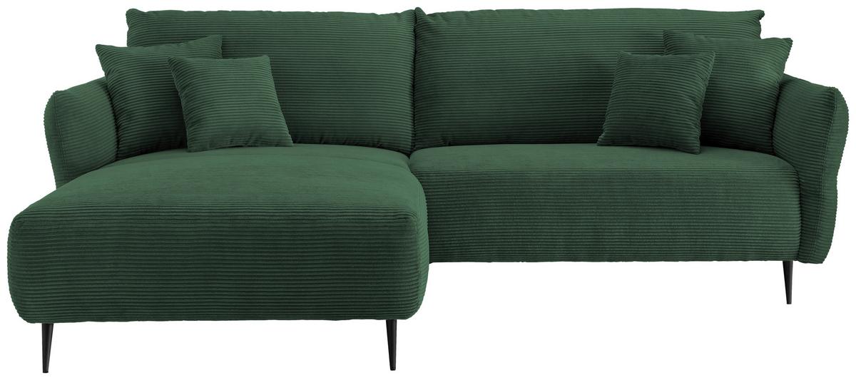 Ecksofa Vanilla Dunkelgrün S: 178x264-302 cm - Dunkelgrün/Schwarz, Design, Textil (178/264-302cm) - Livetastic