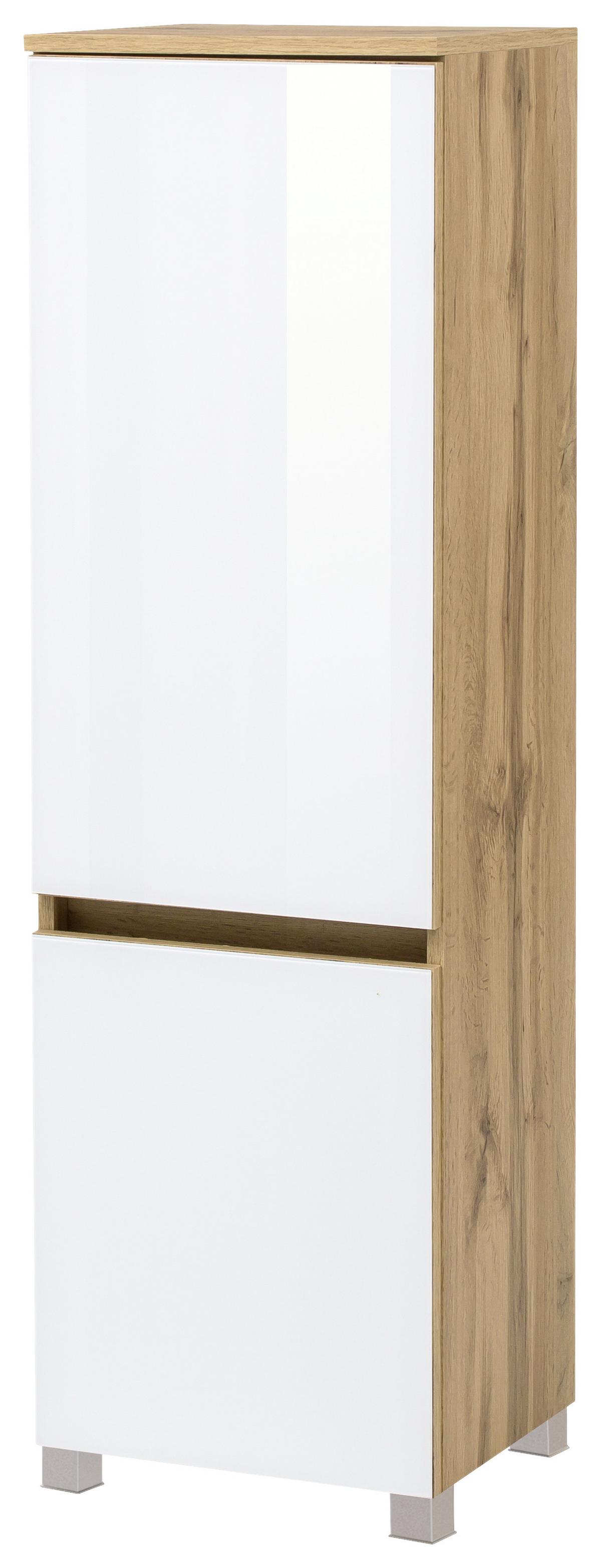 Midischrank Mit Türdämpfung Helsinki 40cm Weiß/eiche Dekor - Eichefarben/Silberfarben, KONVENTIONELL, Glas/Holzwerkstoff (40/130/35cm) - Held