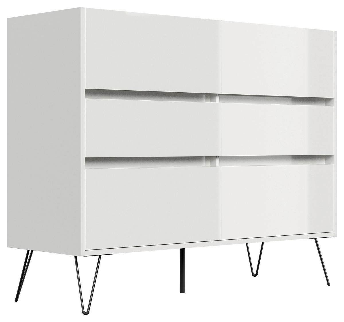 Sideboard Posseik Industrial Weiß/eichefarben B: 120 Cm - Elfenbein/Weiß Hochglanz, Design, Holzwerkstoff (120/93,6/42cm) - P & B