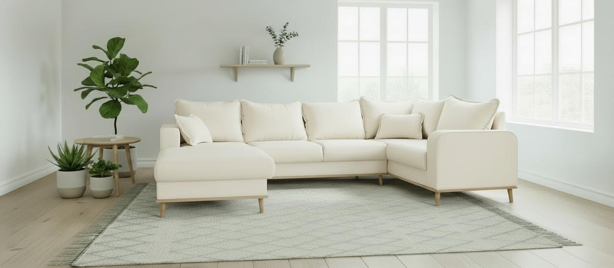 Wohnlandschaft Beata Ecru U: 170x296x167 Cm - Wengefarben/Ecru, Design, Textil (170/296/167cm) - Livetastic