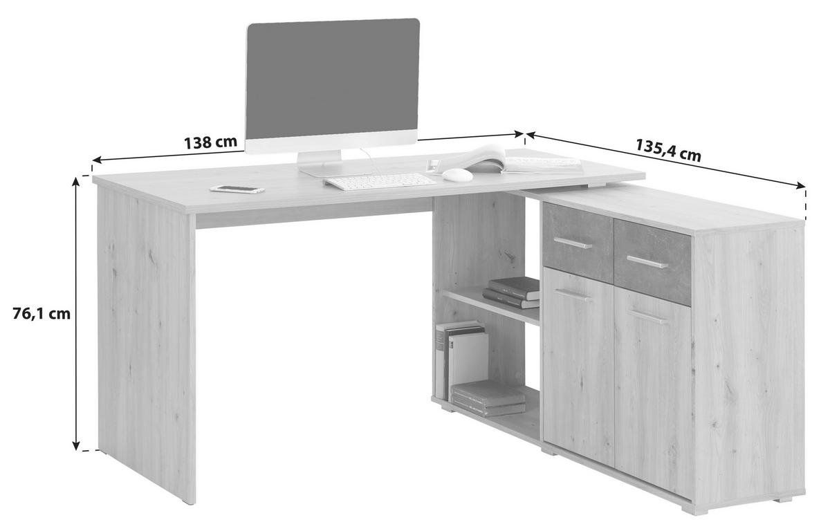 Eckschreibtisch mit Schublade BxH: 138x76,1 cm Eiche Dekor - Dunkelgrau/Eiche Artisan, MODERN, Holzwerkstoff (138/76,1/135,4cm)