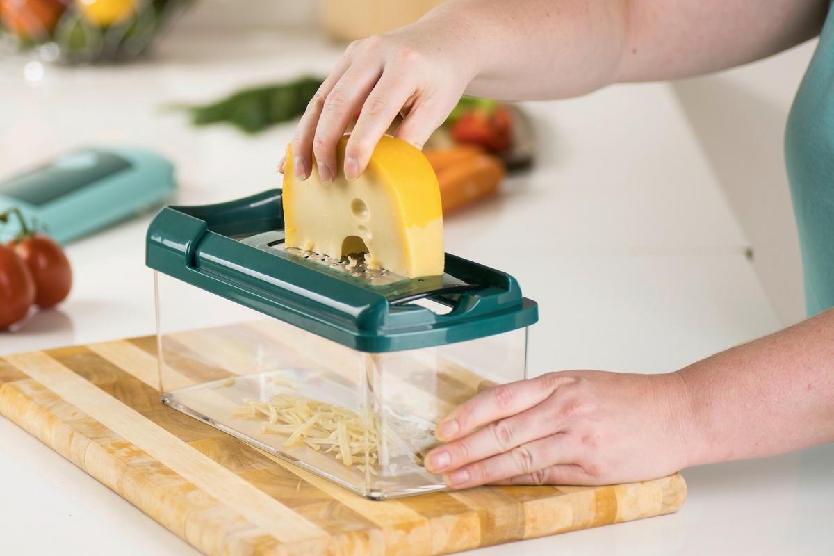 Obst/Gemüseschneiderset-Set Nicer Dicer Fusion 16 -teilig. - Dunkelgrün, Basics, Kunststoff/Metall - Genius