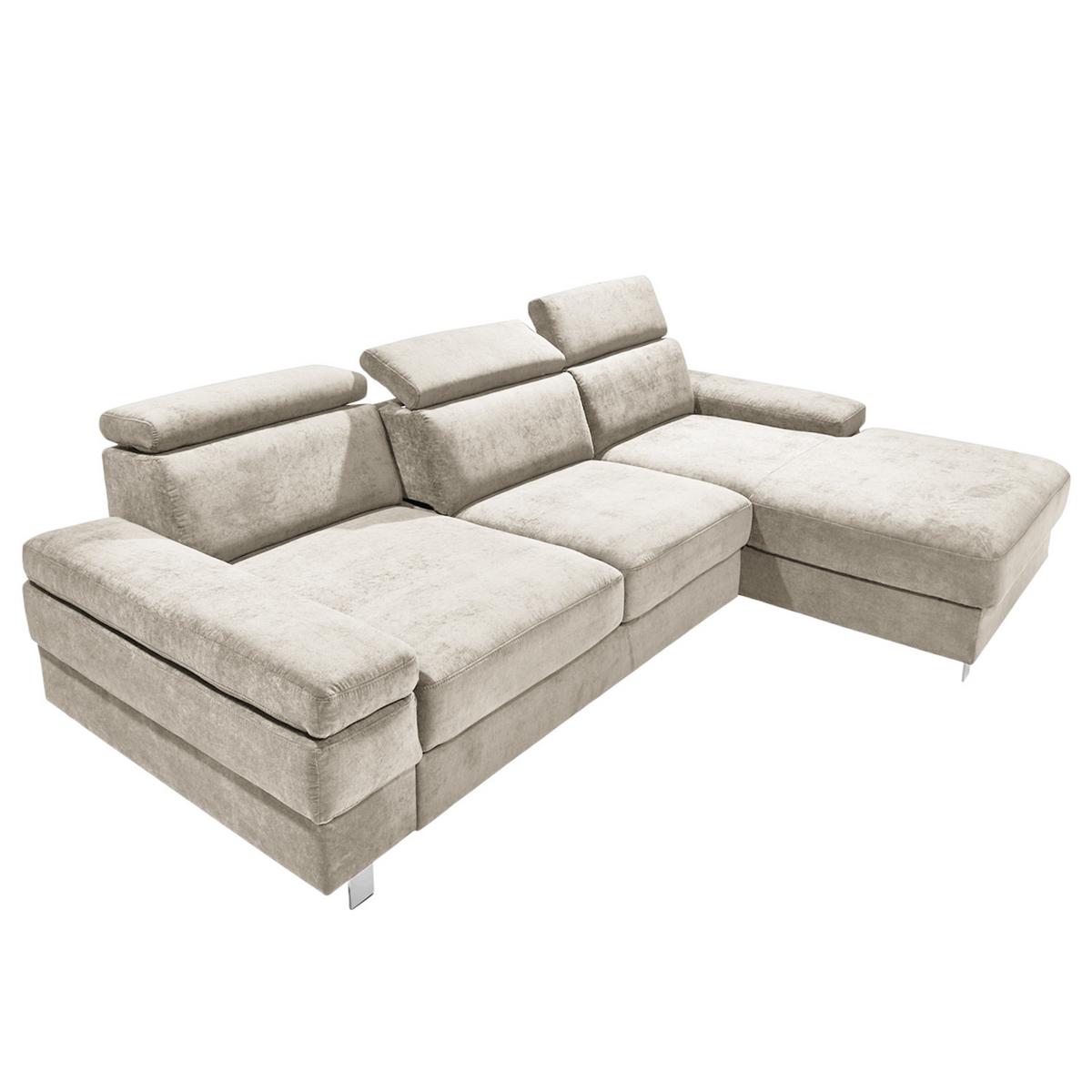 Ecksofa Elvis, Greige S: 259x182 Cm - Greige/Silberfarben, KONVENTIONELL, Textil (259/182cm) - Trendmanufaktur