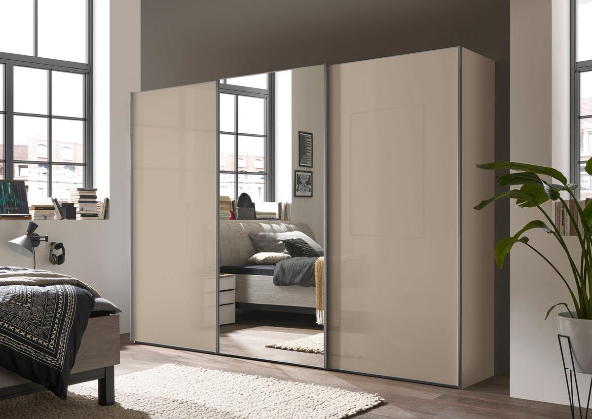 Schwebetürenschrank Lumos Sandglas Mit Spiegel, B: 249cm - Sandfarben, Trend, Glas/Holzwerkstoff (249/222/68cm) - Luca Bessoni