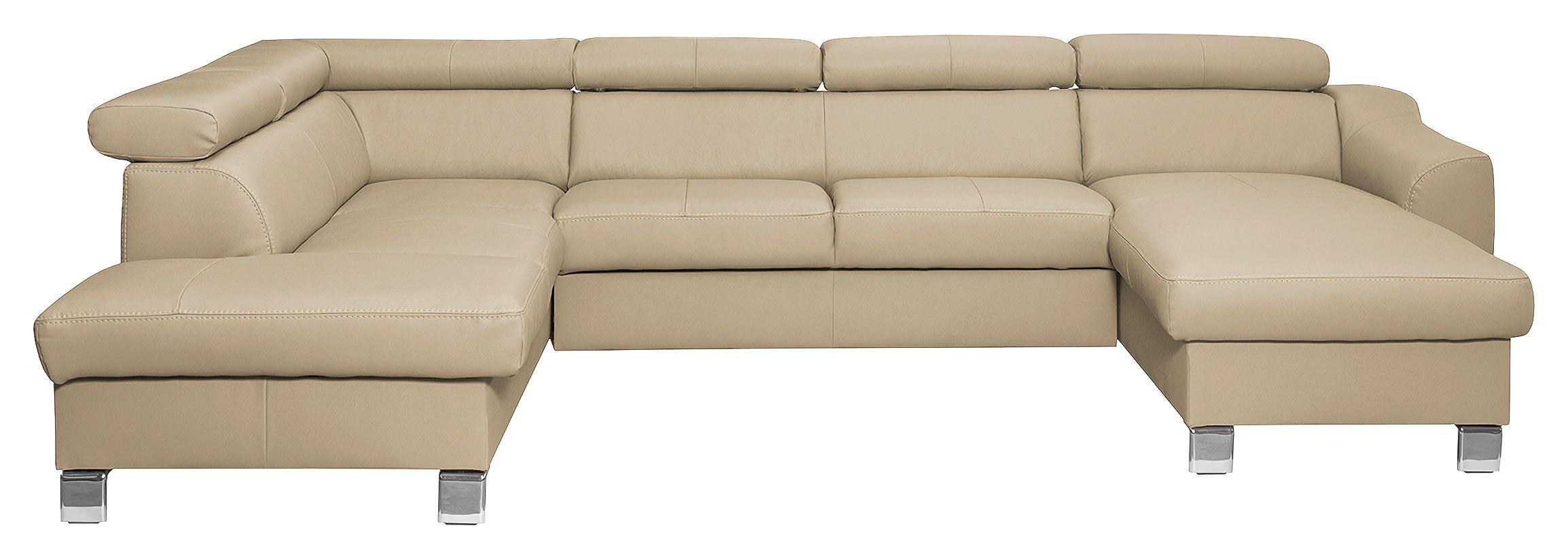 Wohnlandschaft Aspen Lederlook Beige 208x315x175 Cm - Chromfarben/Beige, Design, Leder/Textil (208/315/175cm) - Livetastic