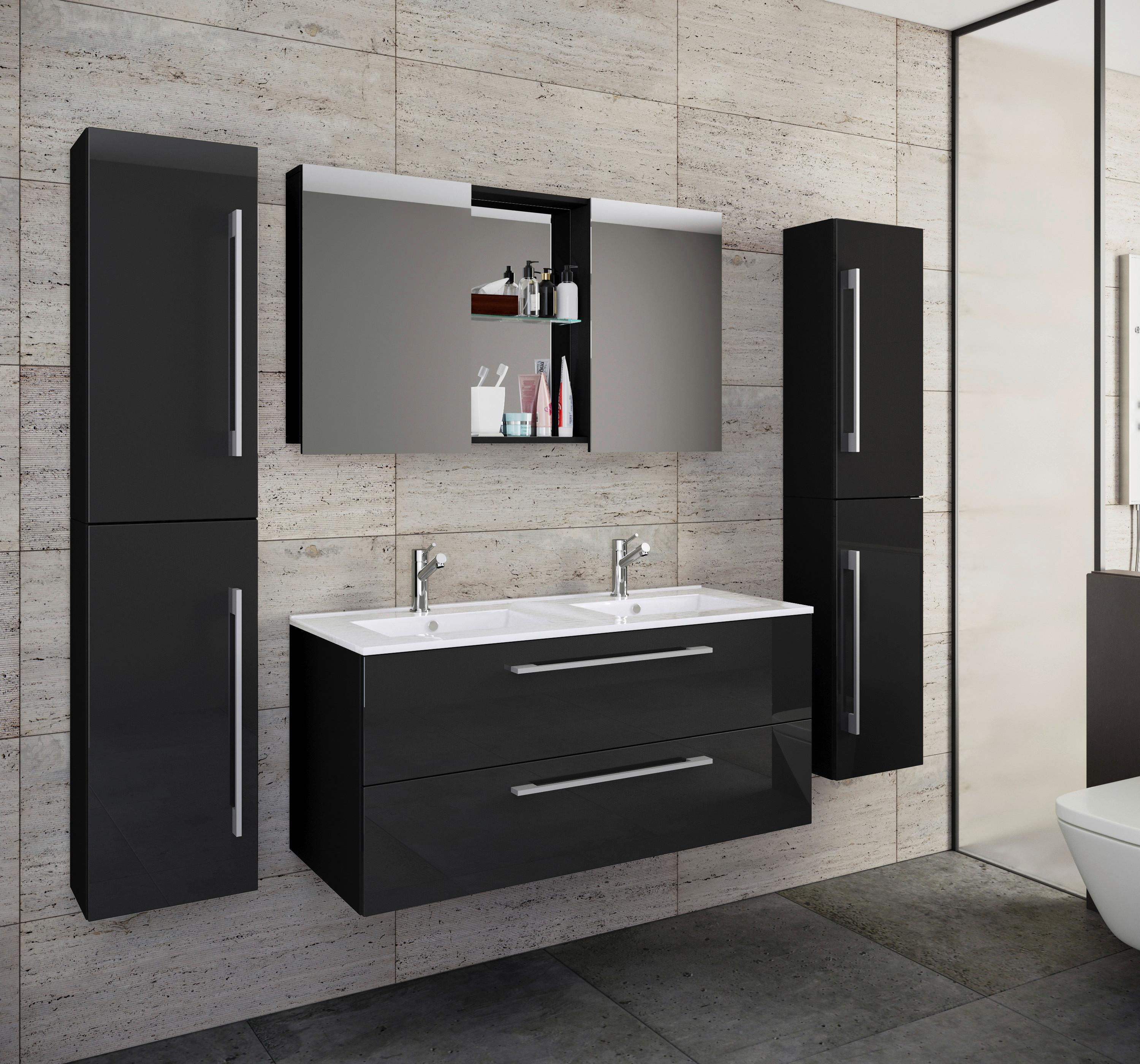 Badezimmer Budasi Schwarz B: 111 cm - Schwarz/Weiß, MODERN, Keramik/Holzwerkstoff (178cm) - MID.YOU
