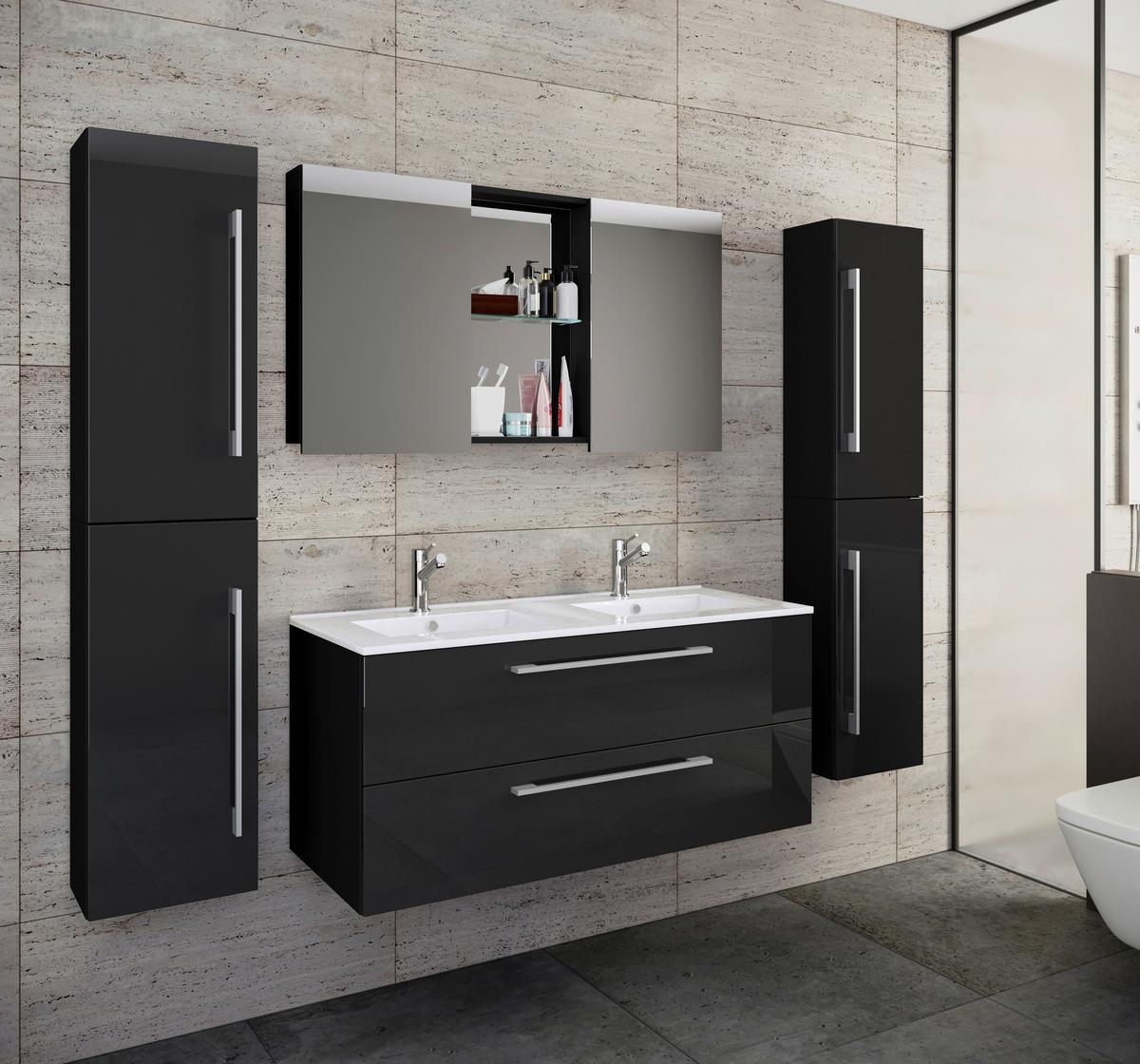 Badezimmer Budasi Schwarz B: 111 cm - Schwarz/Weiß, MODERN, Keramik/Holzwerkstoff (178cm) - MID.YOU