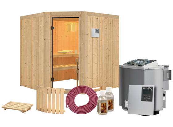 Bio-Sauna Nizza mit externer Steuerung (Kombi-Sauna) - Naturfarben, MODERN, Holz (196/198/196cm) - Karibu Bio-Sauna Nizza mit externer Steuerung (Kombi-Sauna) - Naturfarben, MODERN, Holz (196/198/196cm) - Karibu