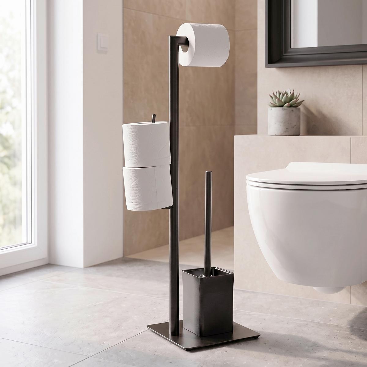 WC kefa so stojanom GREGOTTI-2 - čierna, Modern, kov/plast (20/71/20cm) - Mömax