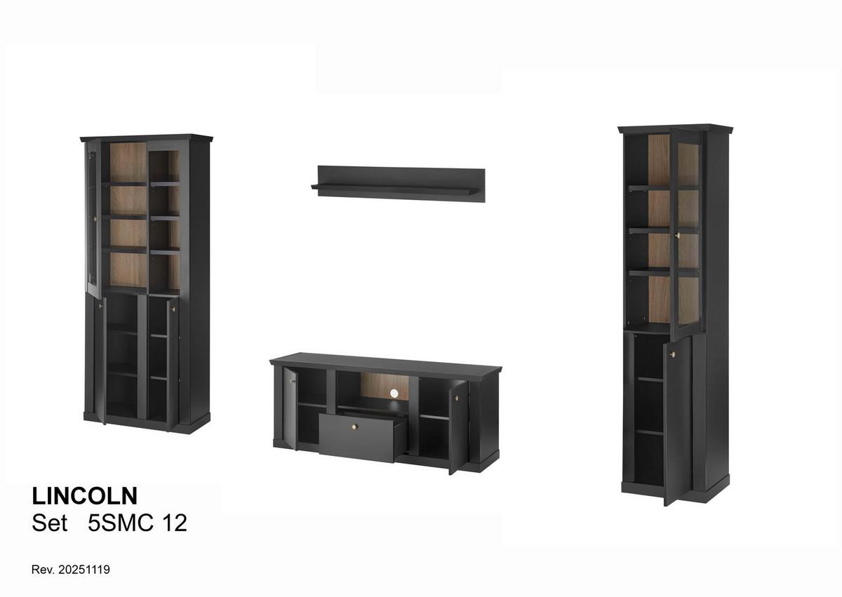 Wohnwand Lincoln Schwarz/Eichefarben B: 319cm - Eichefarben/Schwarz, Design, Holzwerkstoff (319/200/42cm) - MID.YOU