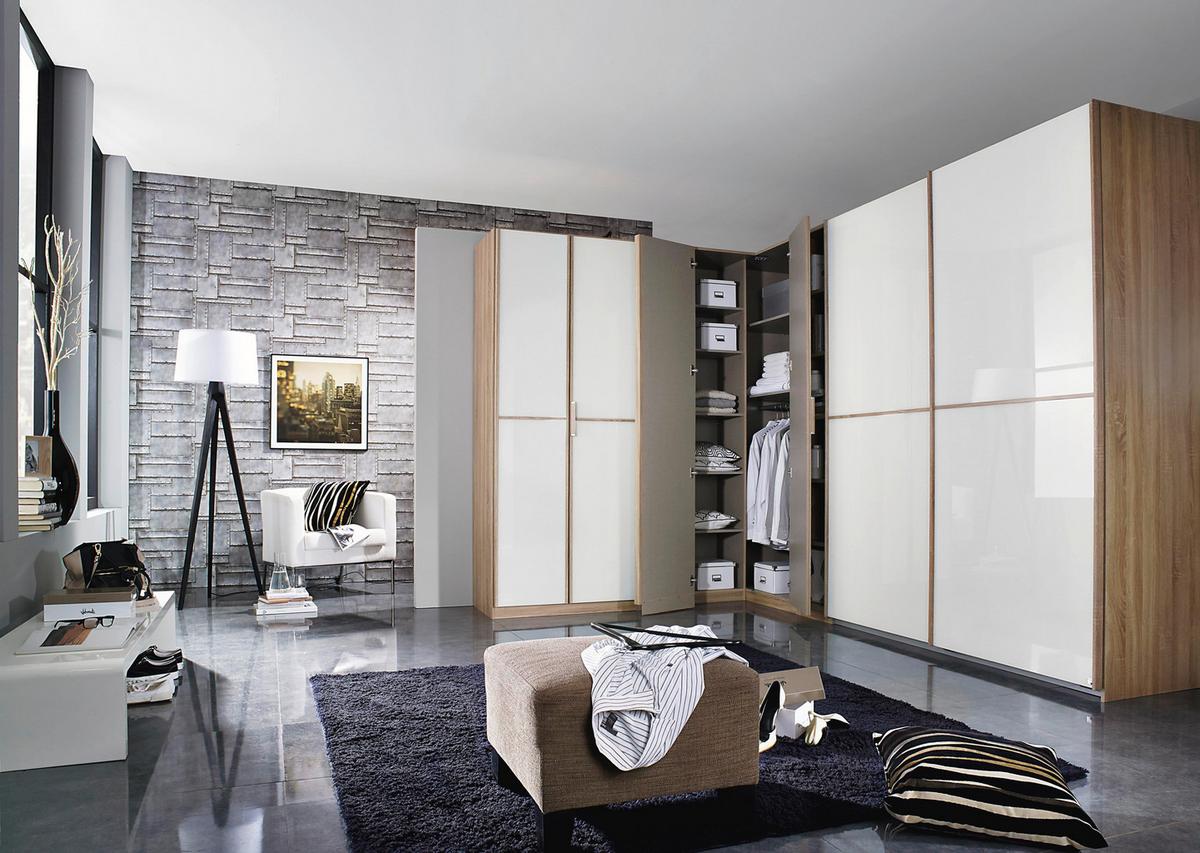 Eckschrank 224x359cm Essensa, Eiche Dekor/weiß - Weiß/Sonoma Eiche, Design, Holzwerkstoff (224/359cm) - Rauch Möbel