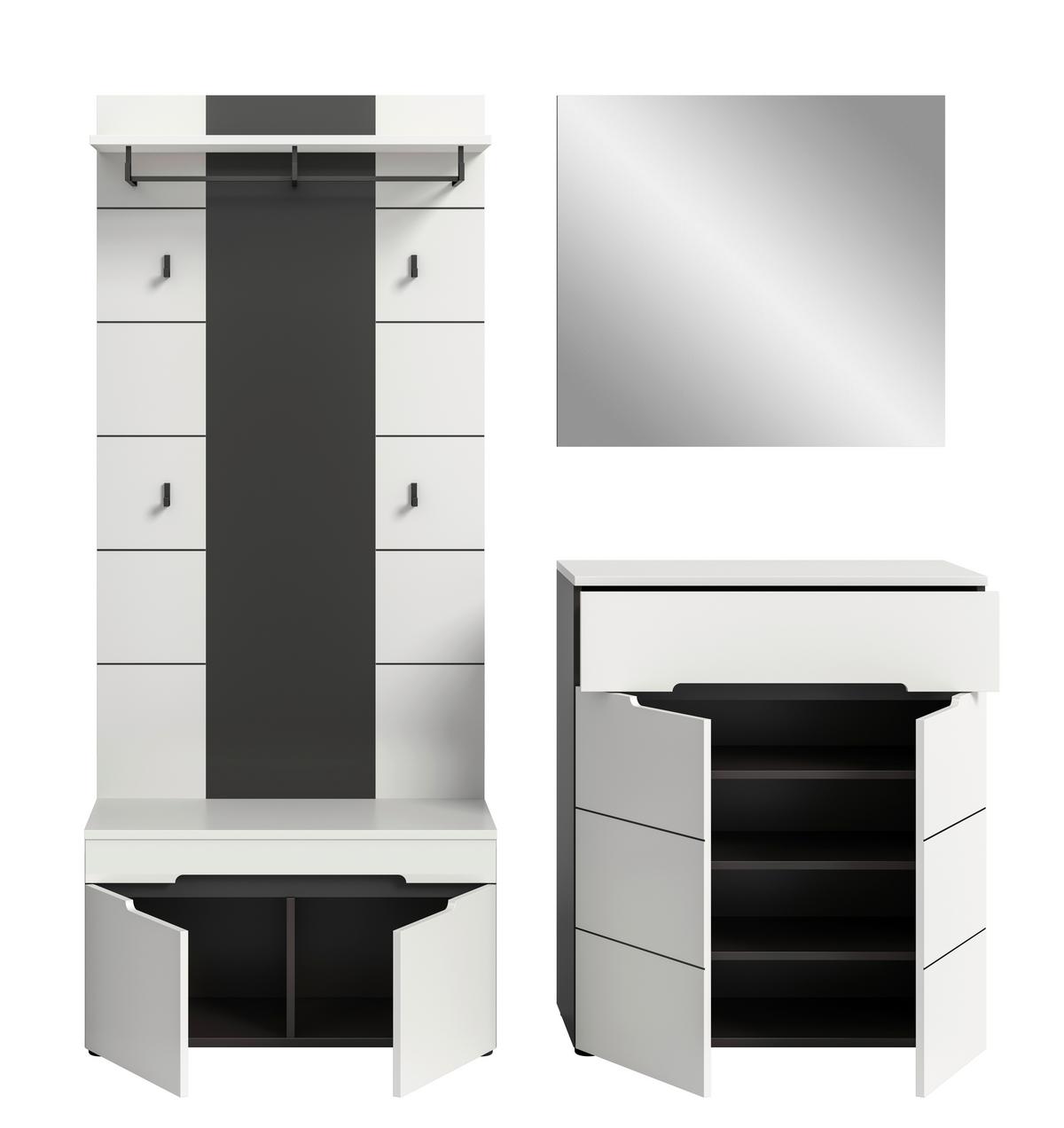 Garderobe Canu 4-Teilig Grau/Weiß B: 175 cm - Weiß/Grau, Design, Holzwerkstoff (175/190/37cm) - Livetastic