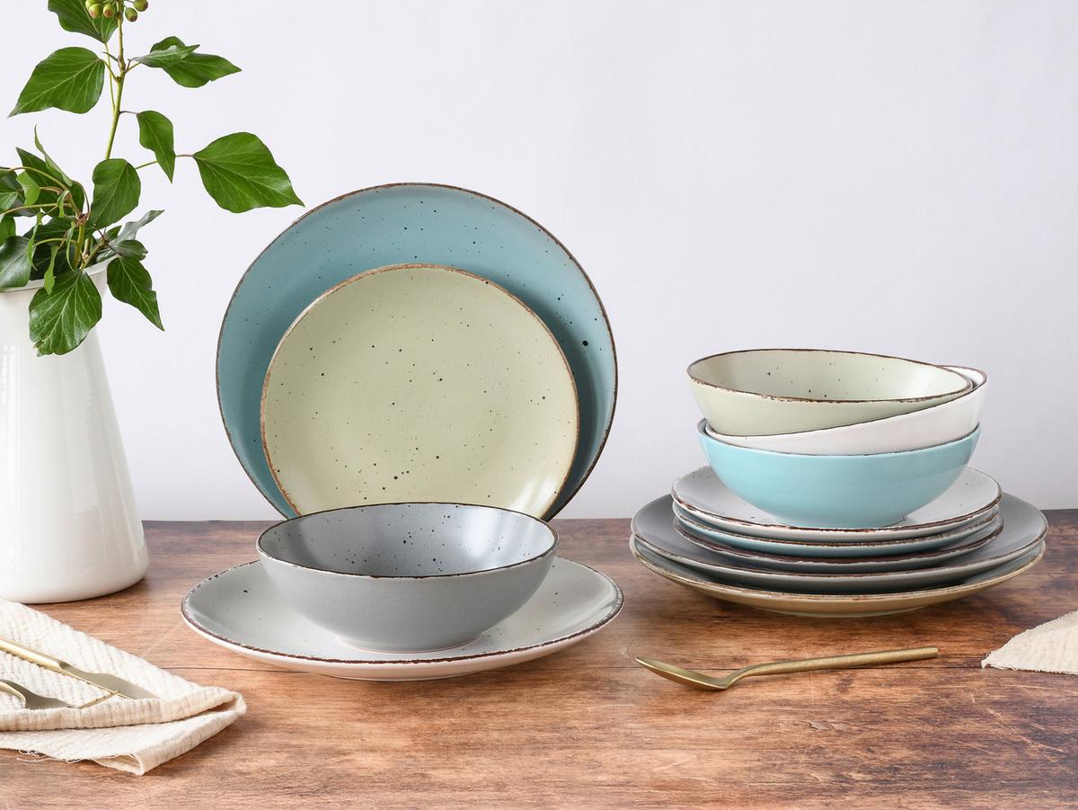 Tafelservice Fashion Bunt Hellgrau/Pastell-Grün/Blau - Pastellblau/Pastellgrün, Basics, Keramik - Creatable