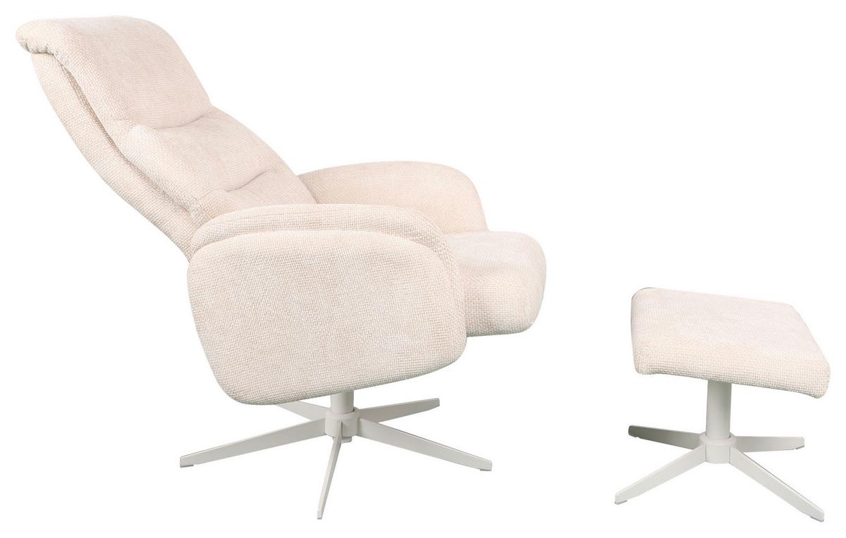 Relaxační křeslo STAR, krémová žinylka, s taburetem - bílá/krémová, Moderní, kov/textil (72/107-95/86-110cm) - Mömax