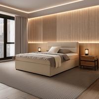 Boxspringová postel MARCO 180x200, béžová - černá/krémová, Moderní, dřevo/textil (180/200cm) - Bessagi