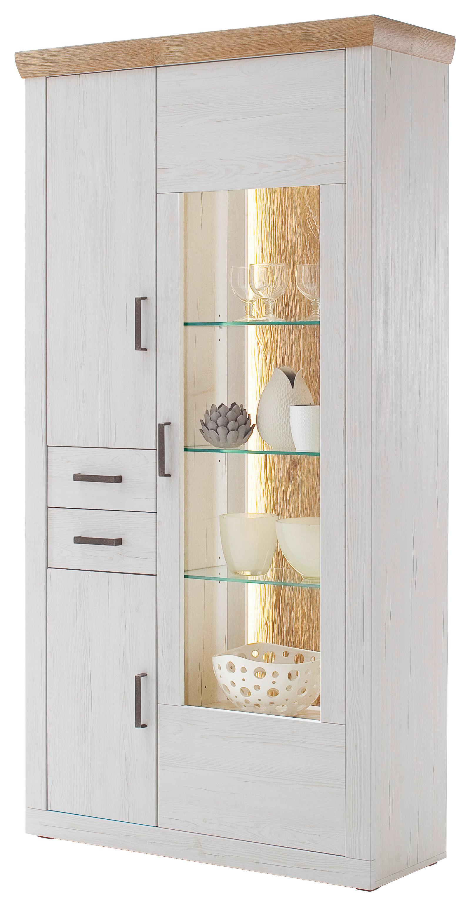 Vitrine Madrid B: 106 cm Eichefarben/Pinienfarben - Eichefarben/Schwarz, Design, Glas/Holzwerkstoff (106/205/40cm) - MID.YOU