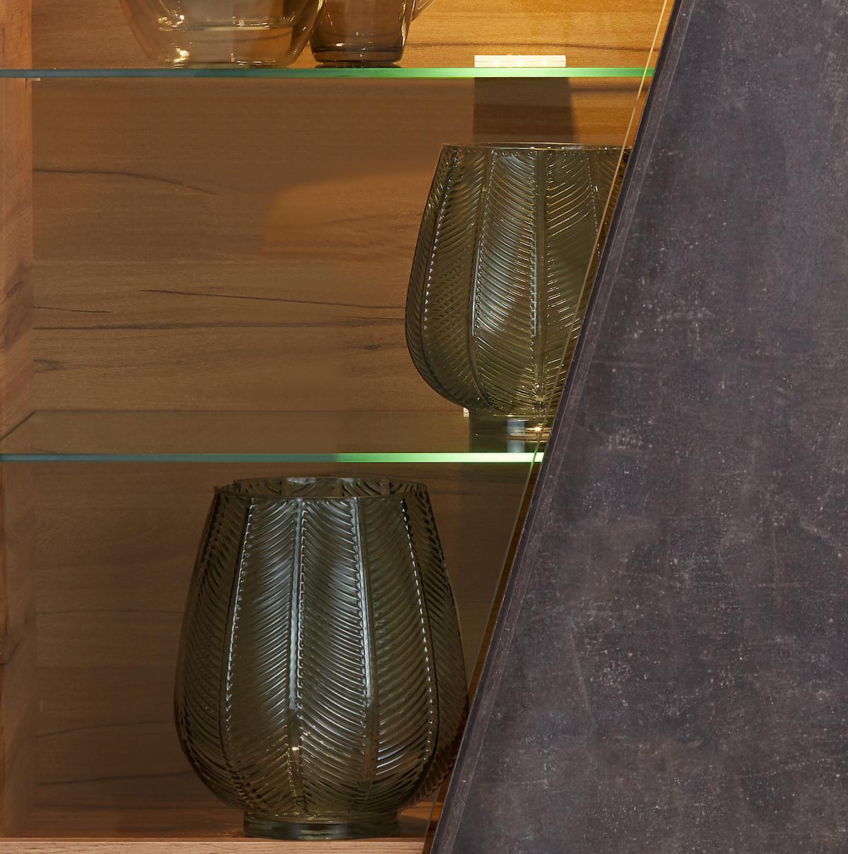 Vitrine Venedig B: 70 Cm Betonoptik/wotan Eiche Dekor - Eichefarben/Dunkelgrau, MODERN, Glas/Holzwerkstoff (70/196/37cm)