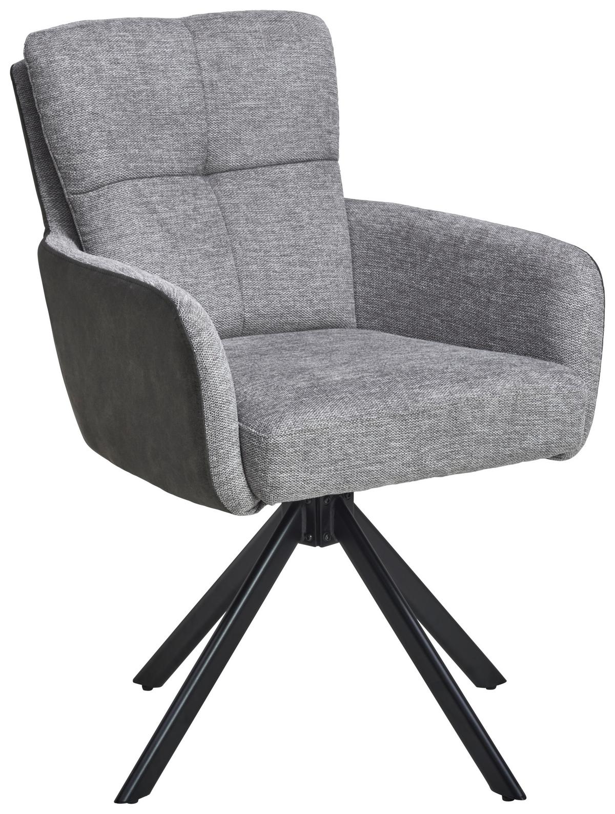 Armlehnenstuhl Janet Grau Gepolstert - Schwarz/Grau, LIFESTYLE, Holz/Textil (60/88/67cm) - MID.YOU