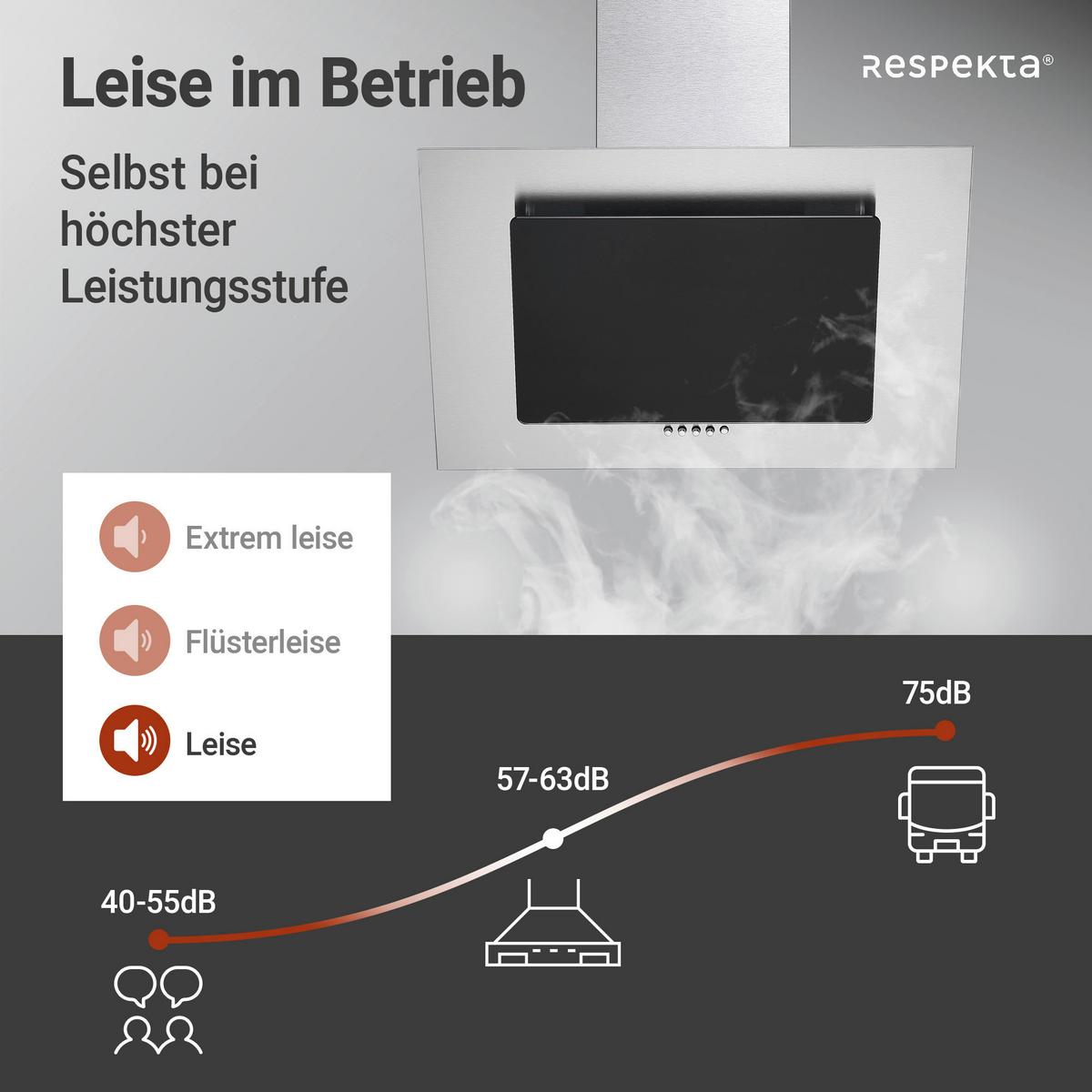 Dunstabzugshaube Kira Schwarz B: 60 Cm, Led - Edelstahlfarben/Schwarz, Trend, Glas/Metall (60/74,3-102,3/31,3cm) - Respekta