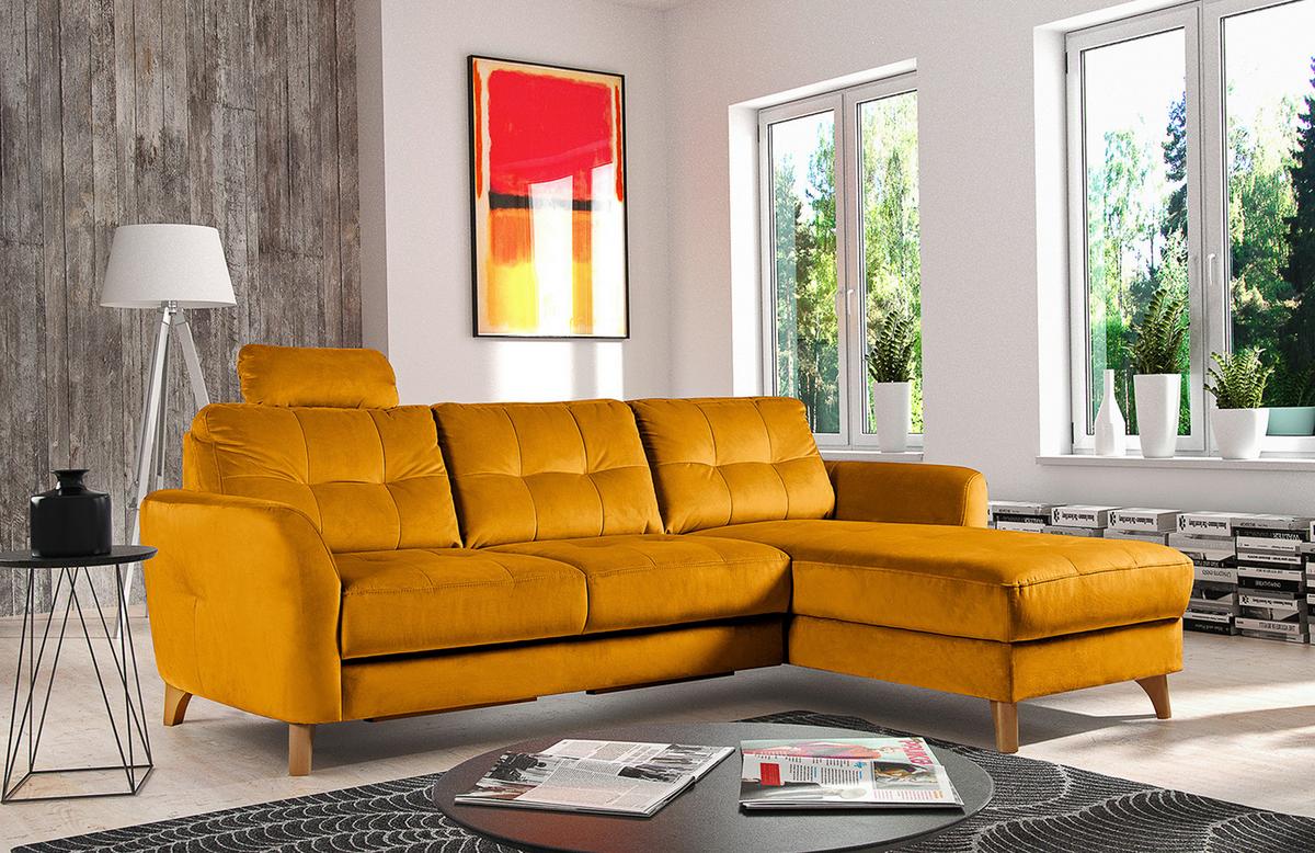 Ecksofa Nordic, Gelb S: 238x168 cm - Gelb/Buchefarben, Design, Textil (238/168cm) - Livetastic