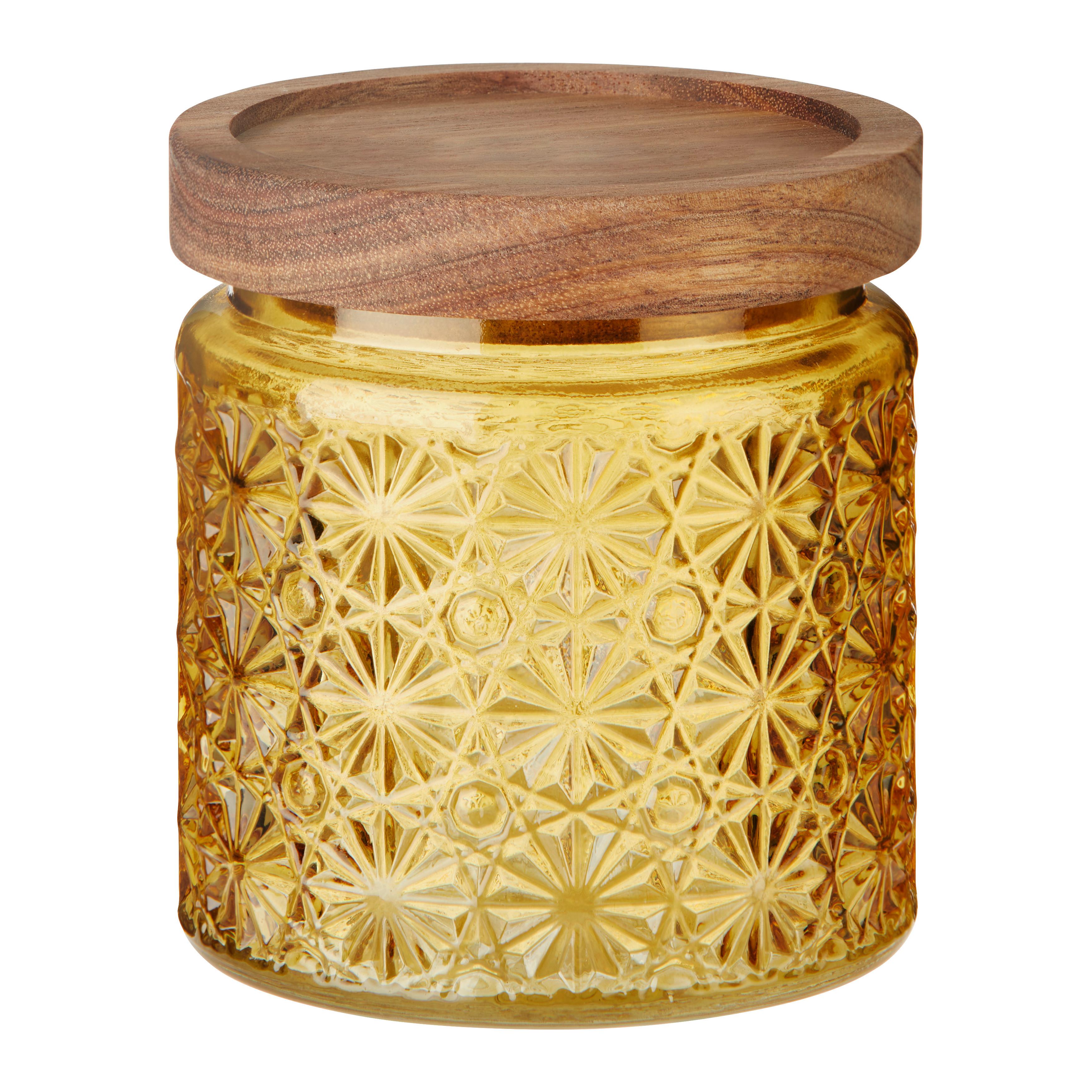 skleněná dóza na potraviny Golden Autumn 0,5 l, žlutá - žlutá/barvy akácie, Romantický / Rustikální, dřevo/sklo (10/10cm) - Modern Living