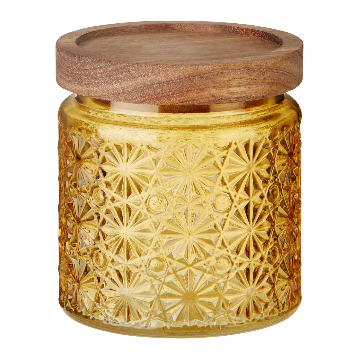 skleněná dóza na potraviny Golden Autumn 0,5 l, žlutá - žlutá/barvy akácie, Romantický / Rustikální, dřevo/sklo (10/10cm) - Modern Living