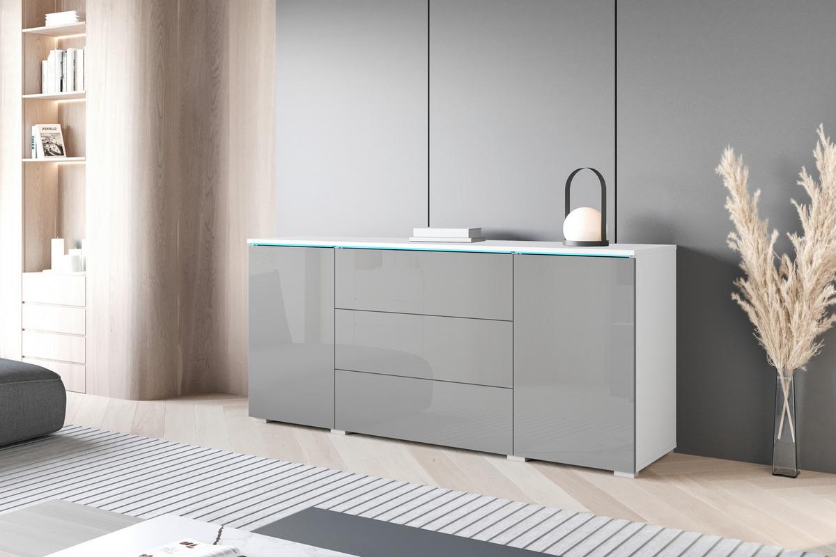 Sideboard Vera 150 Weiß/Grau Hochglanz B: 150 cm - Grau Hochglanz/Weiß, Trend, Holzwerkstoff (150/67,9/39,5cm)