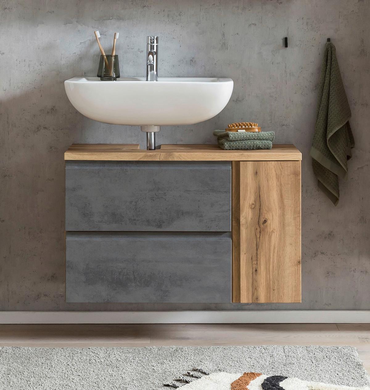 Waschbeckenunterschrank Varese B: 85 cm Hellgrau/Eiche Wotan - Eiche Wotan/Hellgrau, MODERN, Holzwerkstoff (85/56/35cm) - Held