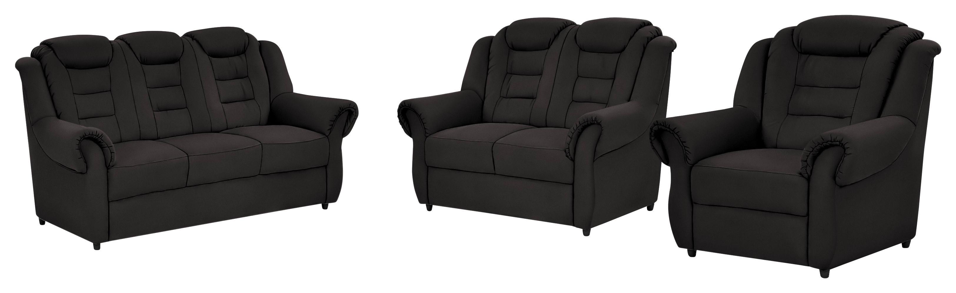 Sitzgarnitur Boston Schwarz Lederlook - Schwarz, KONVENTIONELL, Textil - Livetastic
