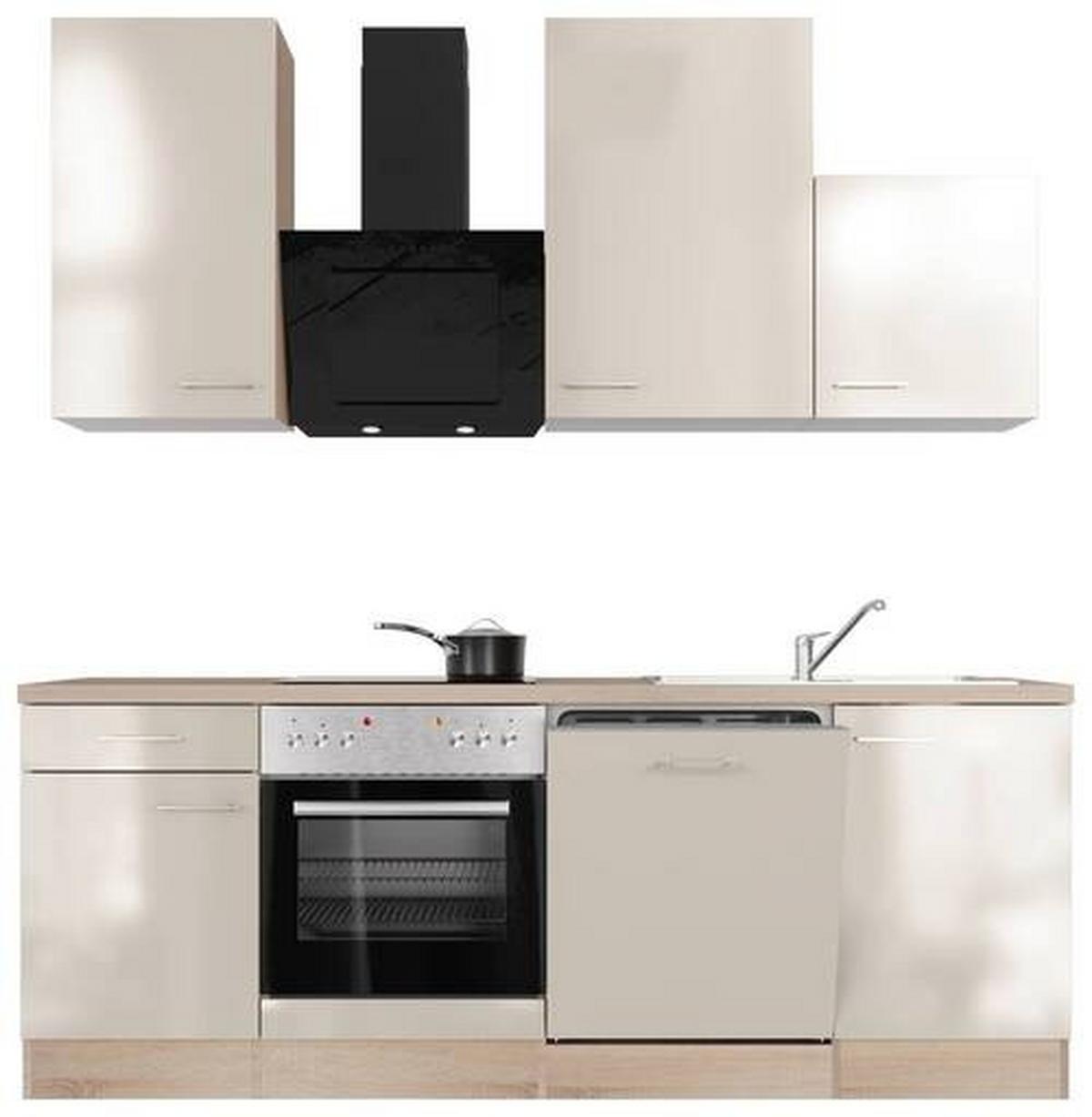 Küchenzeile Nepal M. Geräten 220 Cm Kaschmir/eiche Dekor - Kaschmir/Sonoma Eiche, MODERN, Holzwerkstoff (220cm) - FlexWell