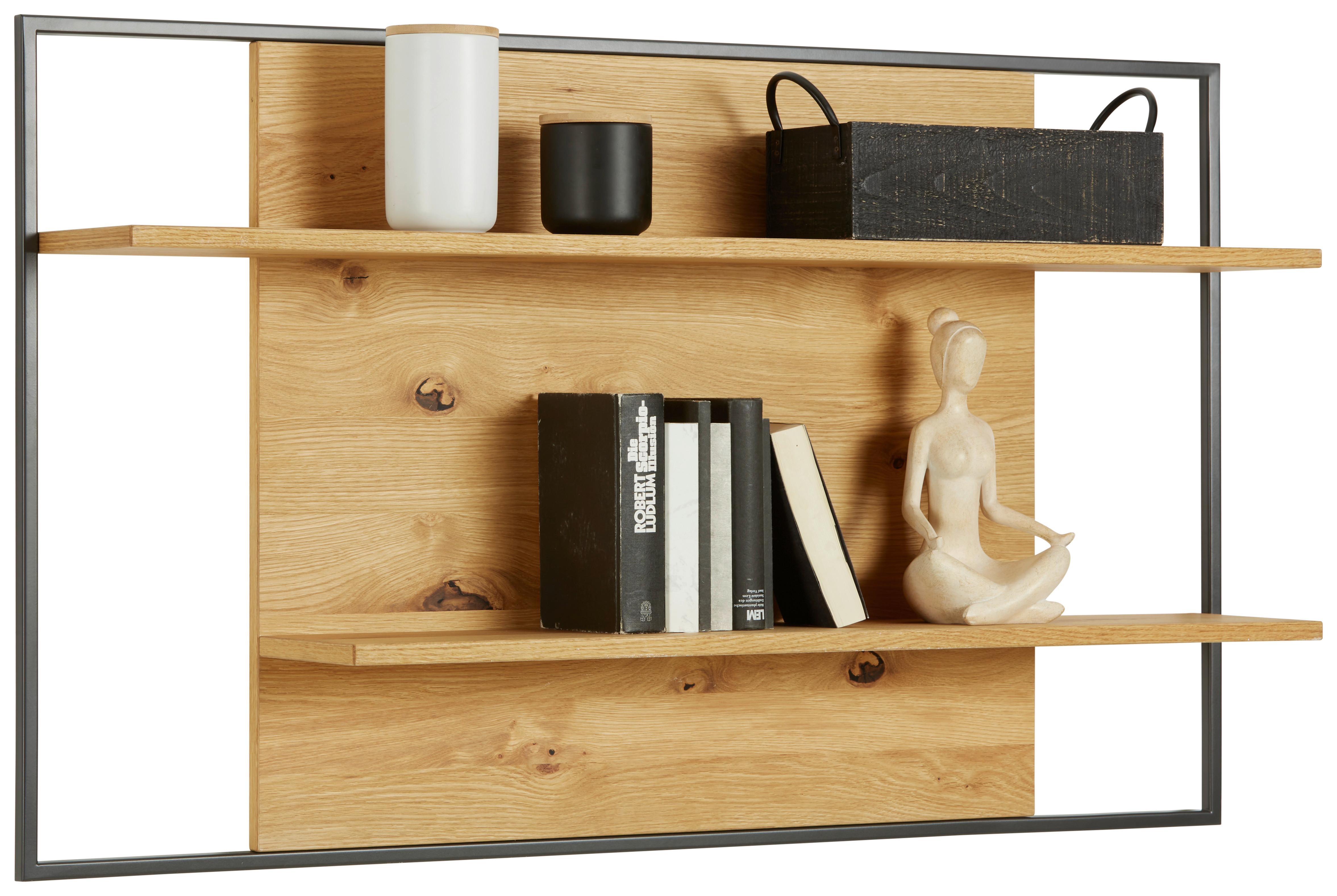 NÁSTĚNNÁ POLICE STOCKHOLM - divoký dub/černá, Moderní, kov/dřevo (129/75/25cm) - Premium Living