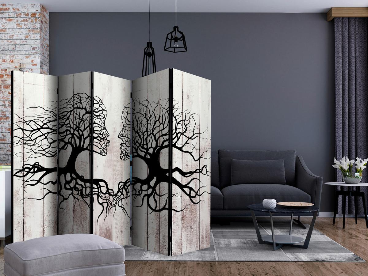 Paravent Schwarz Greige B: 225 Cm - Greige/Schwarz, Basics, Holz/Textil (225/172/3cm) - artgeist
