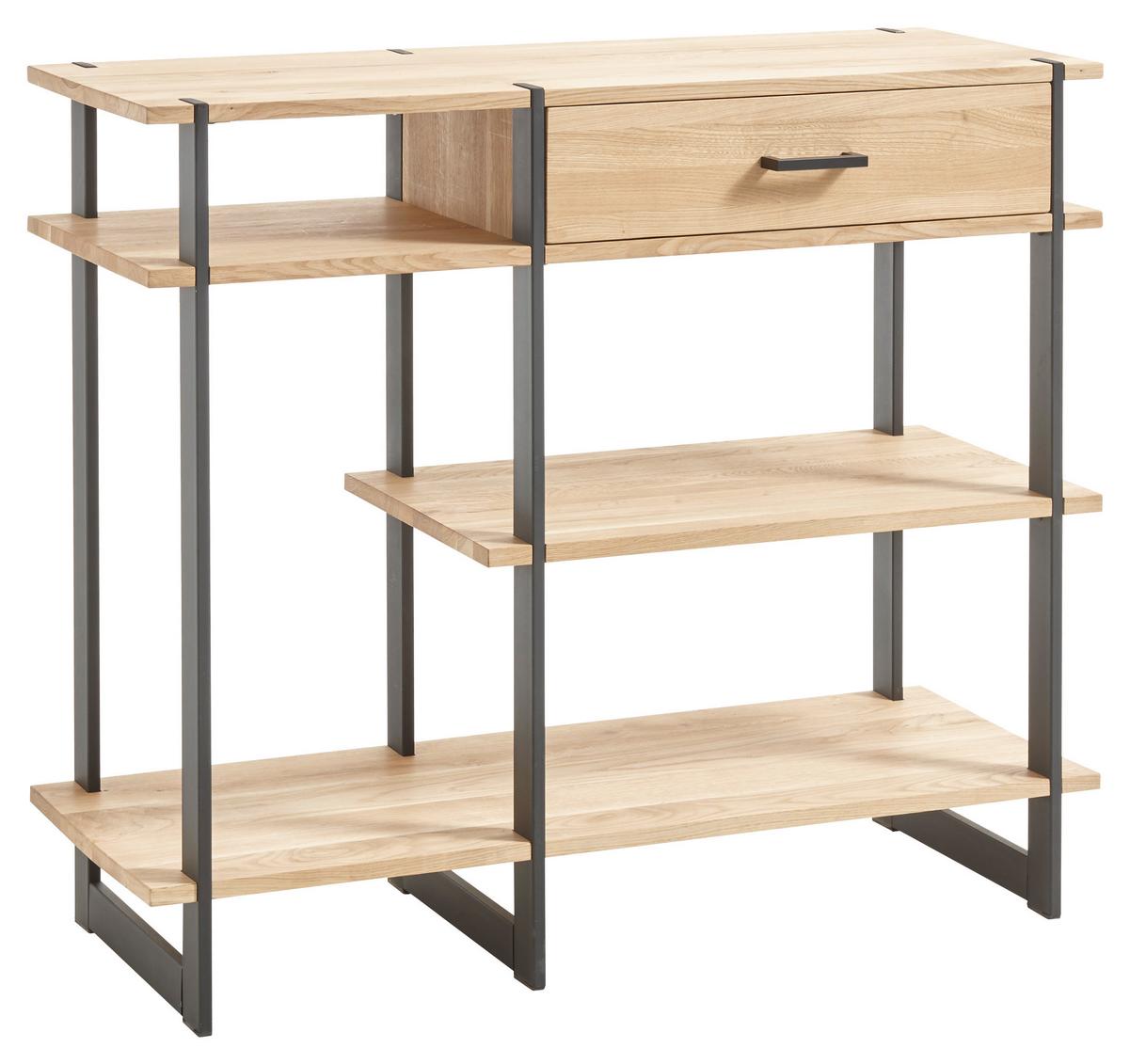 Konsolentisch Mit Ablagefach Paco, Eichefarben/schwarz - Eichefarben/Schwarz, Natur, Holz/Metall (110/93,5/40cm) - Livetastic