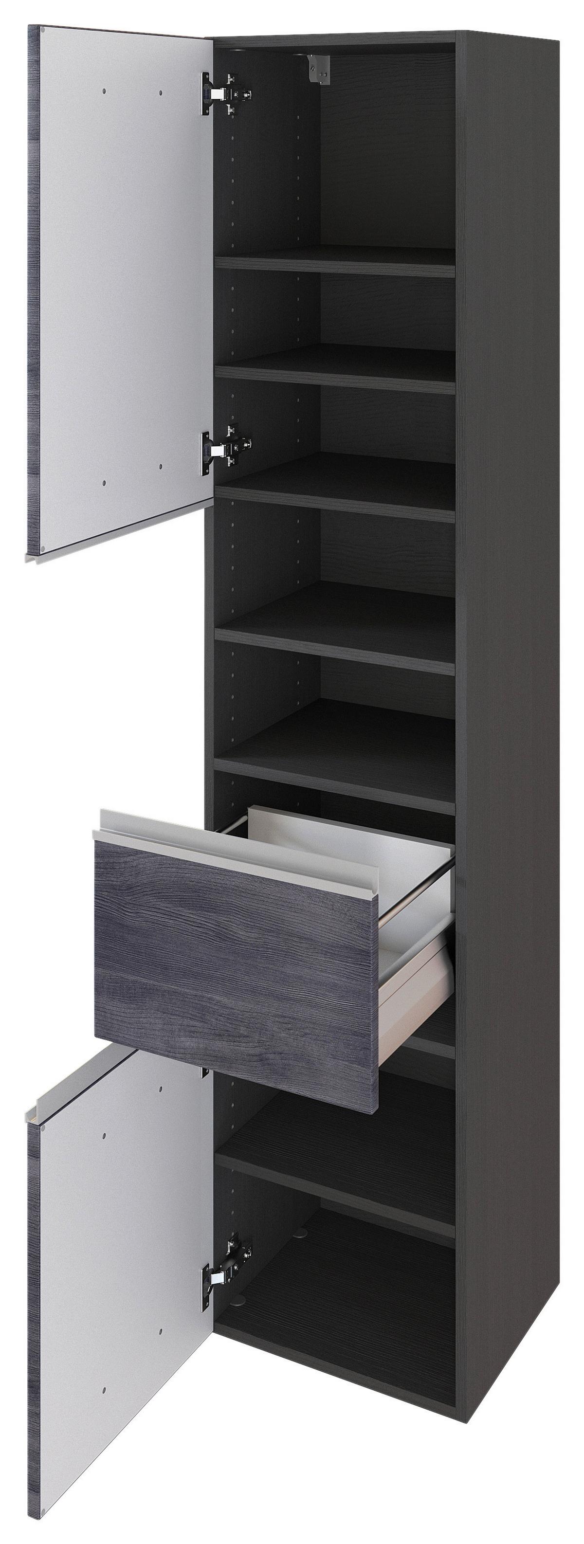 Hochschrank Mit Soft-Close Arezzo 40cm, Graphit/Eiche - Silberfarben/Graphitfarben, Basics, Holzwerkstoff (40/180/35cm) - Held
