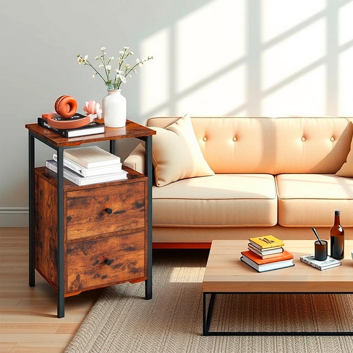 Nachttisch Braun, Schwarz B: 38 Cm - Schwarz/Braun, Trend, Holzwerkstoff/Metall (38/60/28cm) - MID.YOU